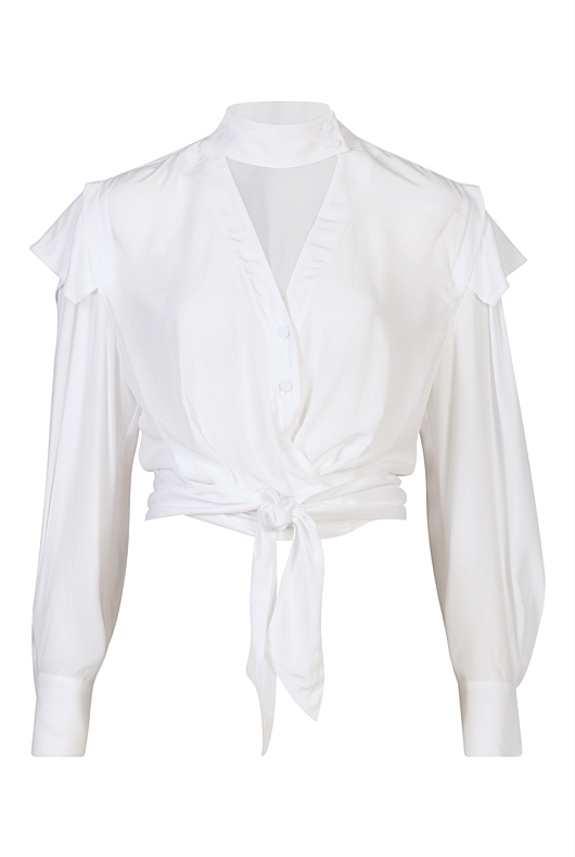 Pure White Tie V-Neck Blouse - Women's Evening Shirts | Witchery