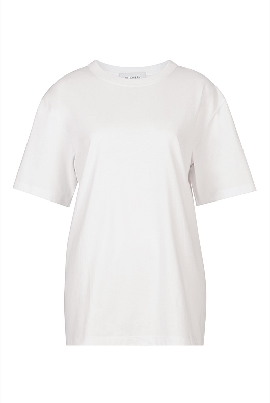 Pure White Cotton Boyfriend Tee - Women's Short Sleeve Tops | Witchery