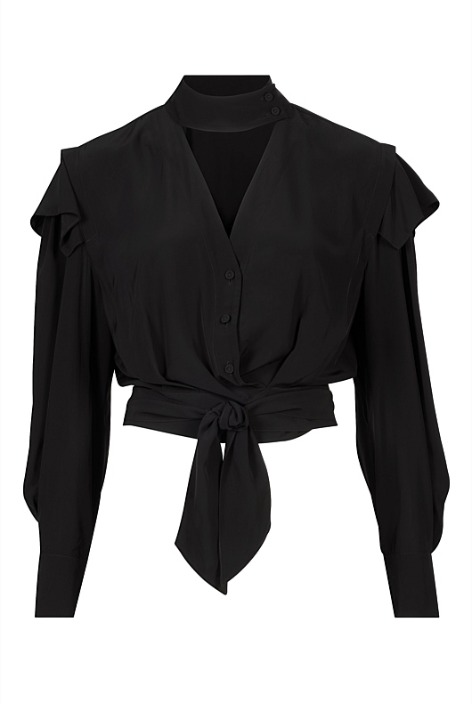 Black Tie V-Neck Blouse - Women's Evening Shirts | Witchery