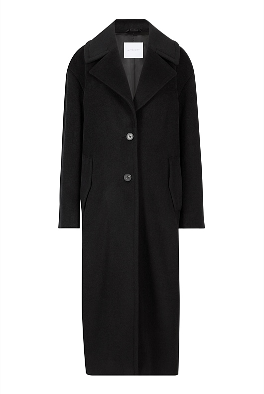 Black Wool Cashmere Lapel Coat - Women's Coats | Witchery