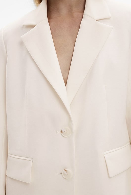 Cream Wool Blend Single-Breasted Boxy Blazer - Women's Blazers | Witchery