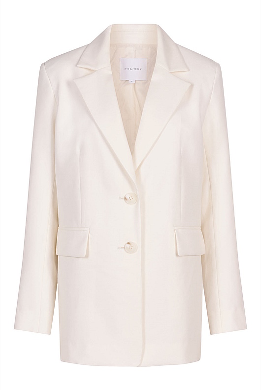 Cream Wool Blend Single-Breasted Boxy Blazer - Women's Blazers | Witchery