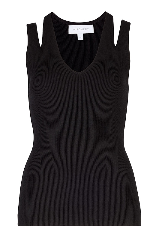 Black Cut Out Rib Tank - Women's Sleeveless Tops | Witchery