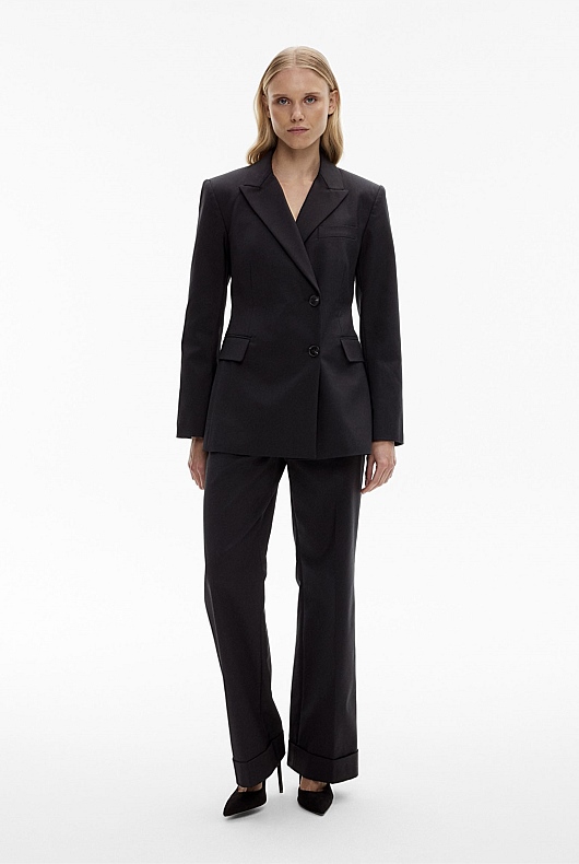 Black Cotton Blend Structured Blazer - Women's Blazers | Witchery