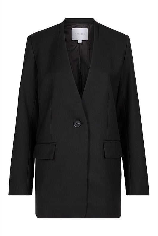 Black Wool Blend Collarless Blazer - Women's Blazers | Witchery