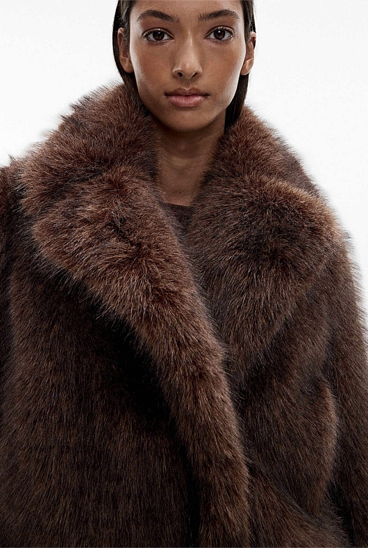 Deep Brown Faux Fur Jacket - Women's Jackets | Witchery