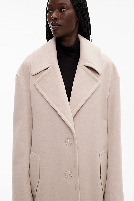 Oatmeal Wool Cashmere Lapel Coat - Women's Coats | Witchery