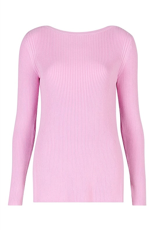 Orchid Pink Wool Blend Boat Neck Knit - Women's Knitwear | Witchery