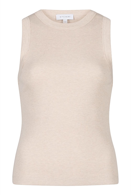 Stone Melange Crew Rib Tank - Women's Sleeveless Tops | Witchery