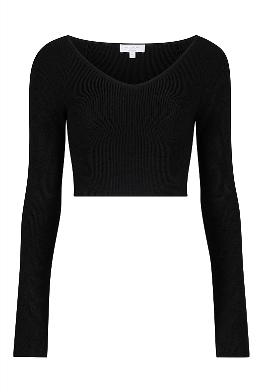 Black Wide V Neck Knit - Women's Workwear Tops | Witchery