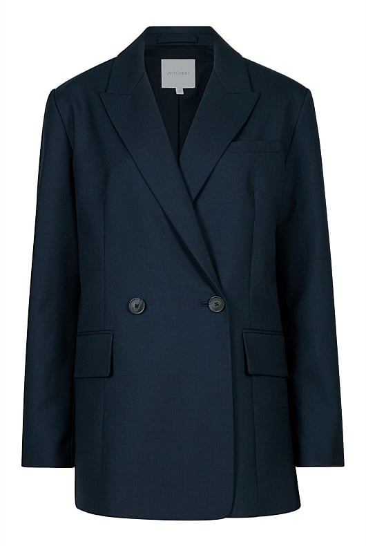 Navy Double-Breasted Boxy Blazer - Women's Blazers | Witchery