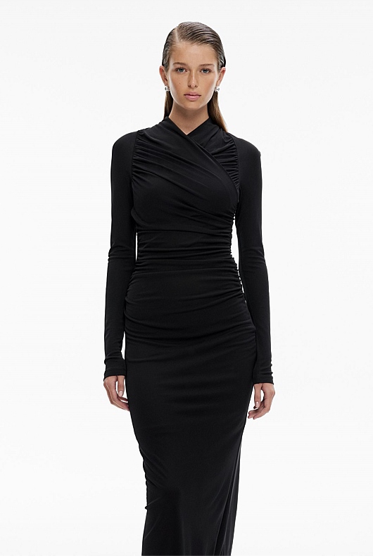 Black Jersey Wrap Dress - Women's Black Dresses | Witchery