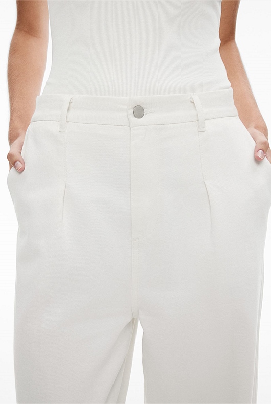 Fresh White High Rise Pleat Front Jean Women's Relaxed Leg Jeans