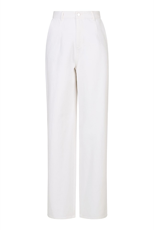 Fresh White High Rise Pleat Front Jean Women's Relaxed Leg Jeans