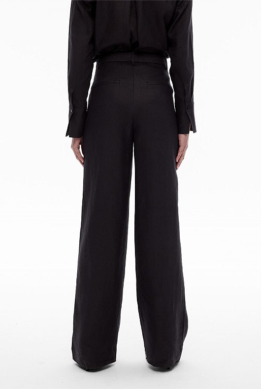 Black Linen Pleat Pant - Women's Black Pants | Witchery