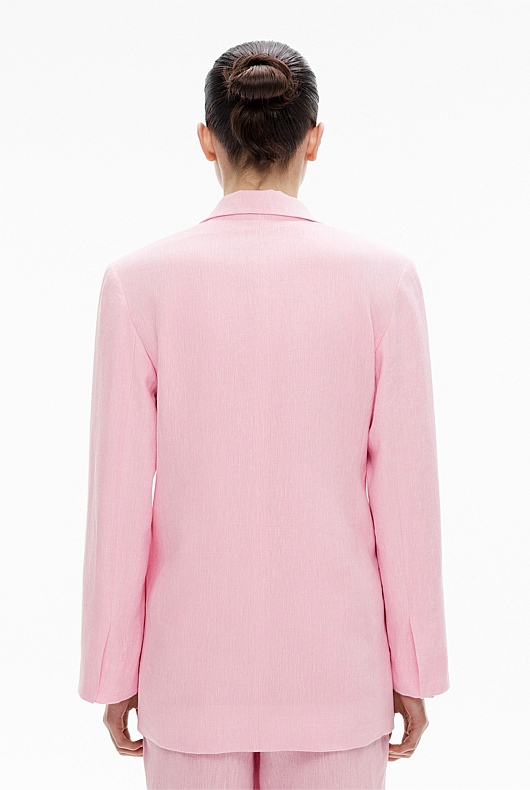 Pink Woven Long Sleeve Blazer With Lining