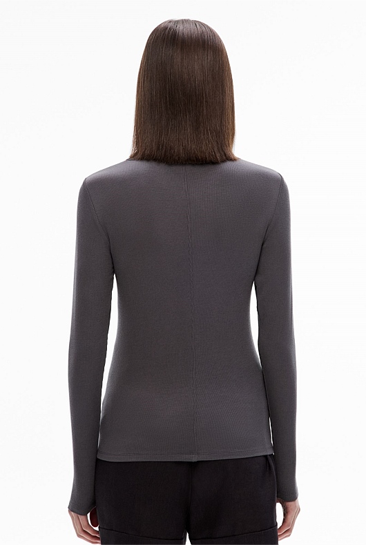 Charcoal Fine Rib Jersey Top - Women's Workwear Tops | Witchery