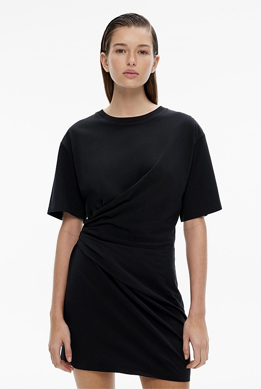 Black Jersey Wrap Tee Dress - Women's Black Dresses | Witchery