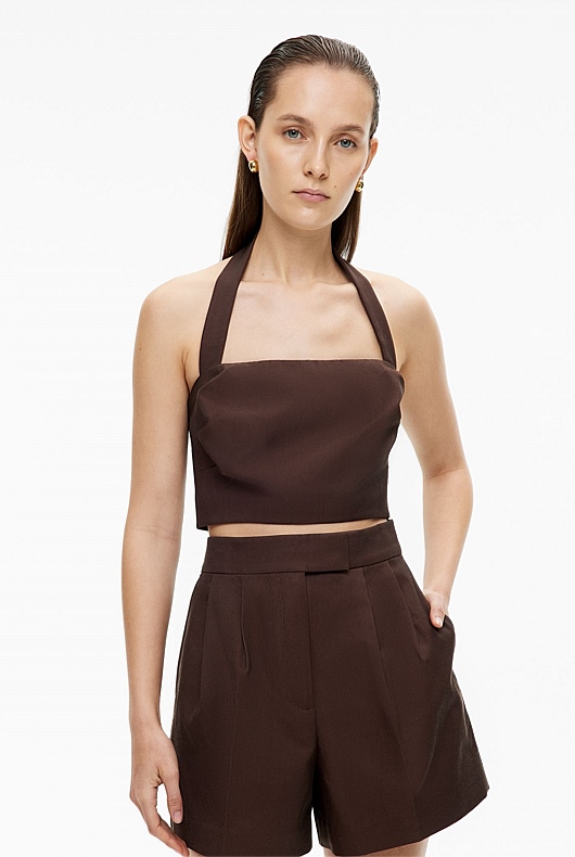 Chocolate Brown Halter Bustier - Women's Evening Tops | Witchery