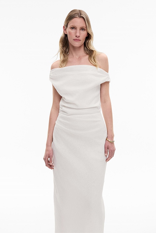 Fresh White Off Shoulder Midi Dress - Women's Christmas Party Dresses | Witchery
