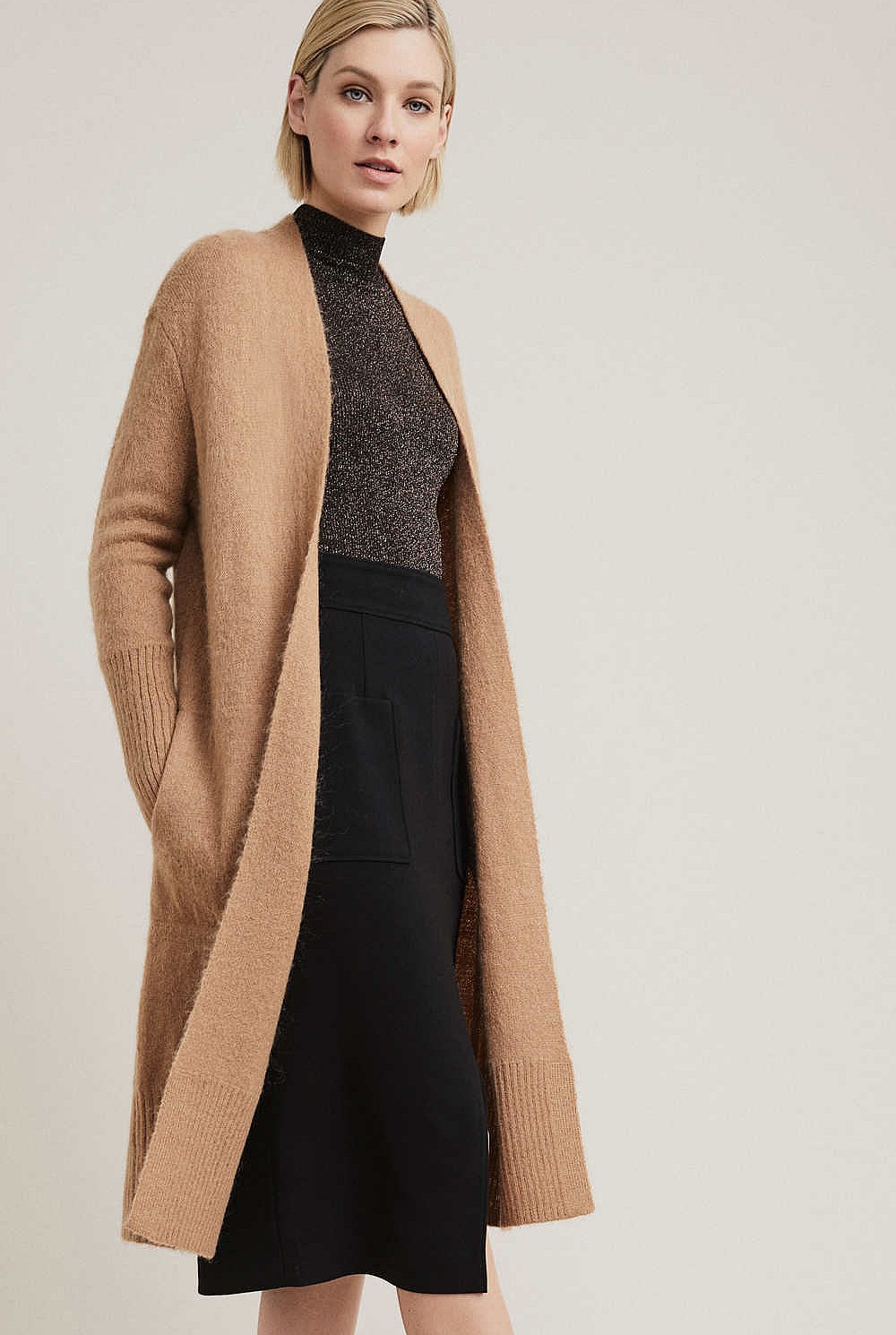 Rib Trim Long Cardigan