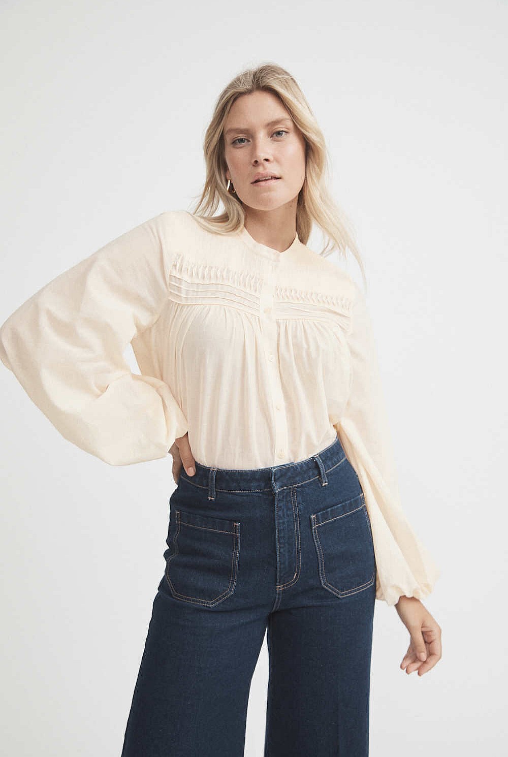 Cotton Pintuck Detail Blouse