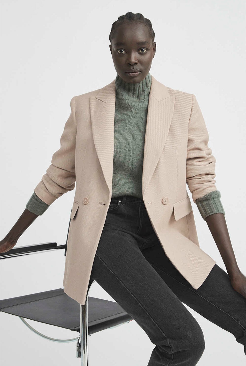 Double Breasted Twill Blazer