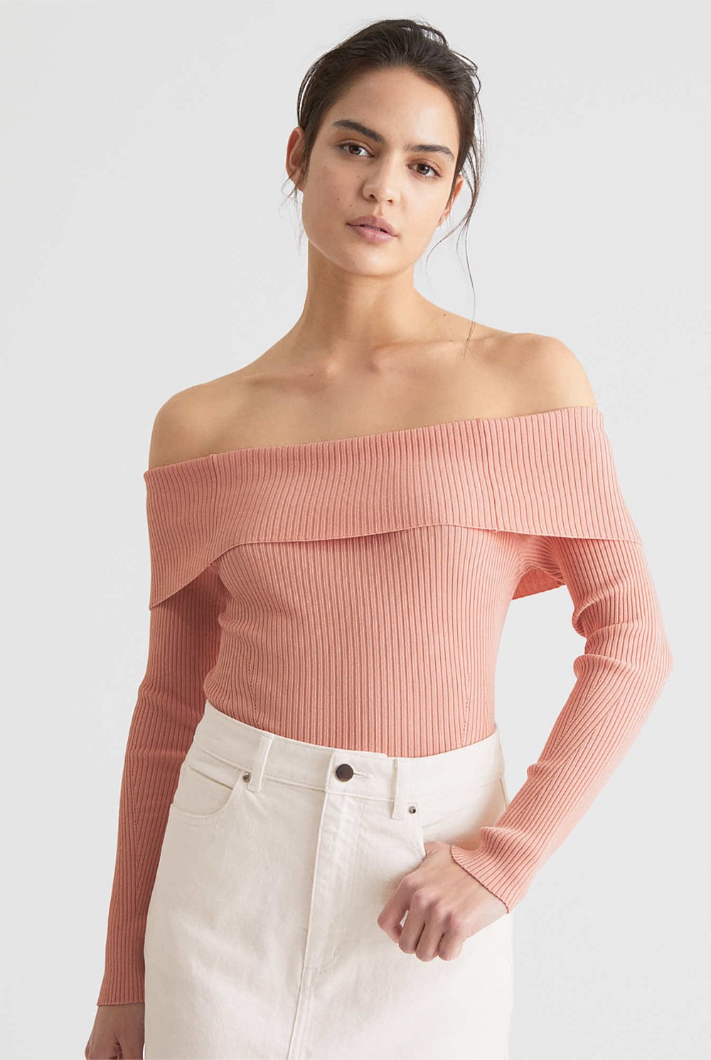Off Shoulder Rib Knit