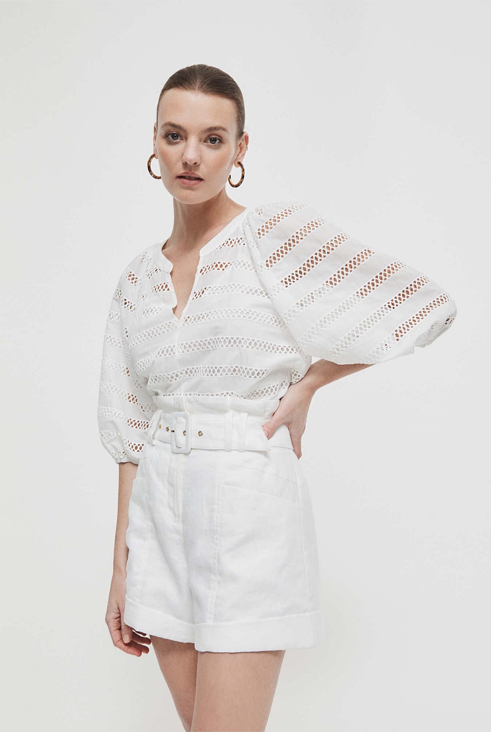 Lattice Split Neck Blouse