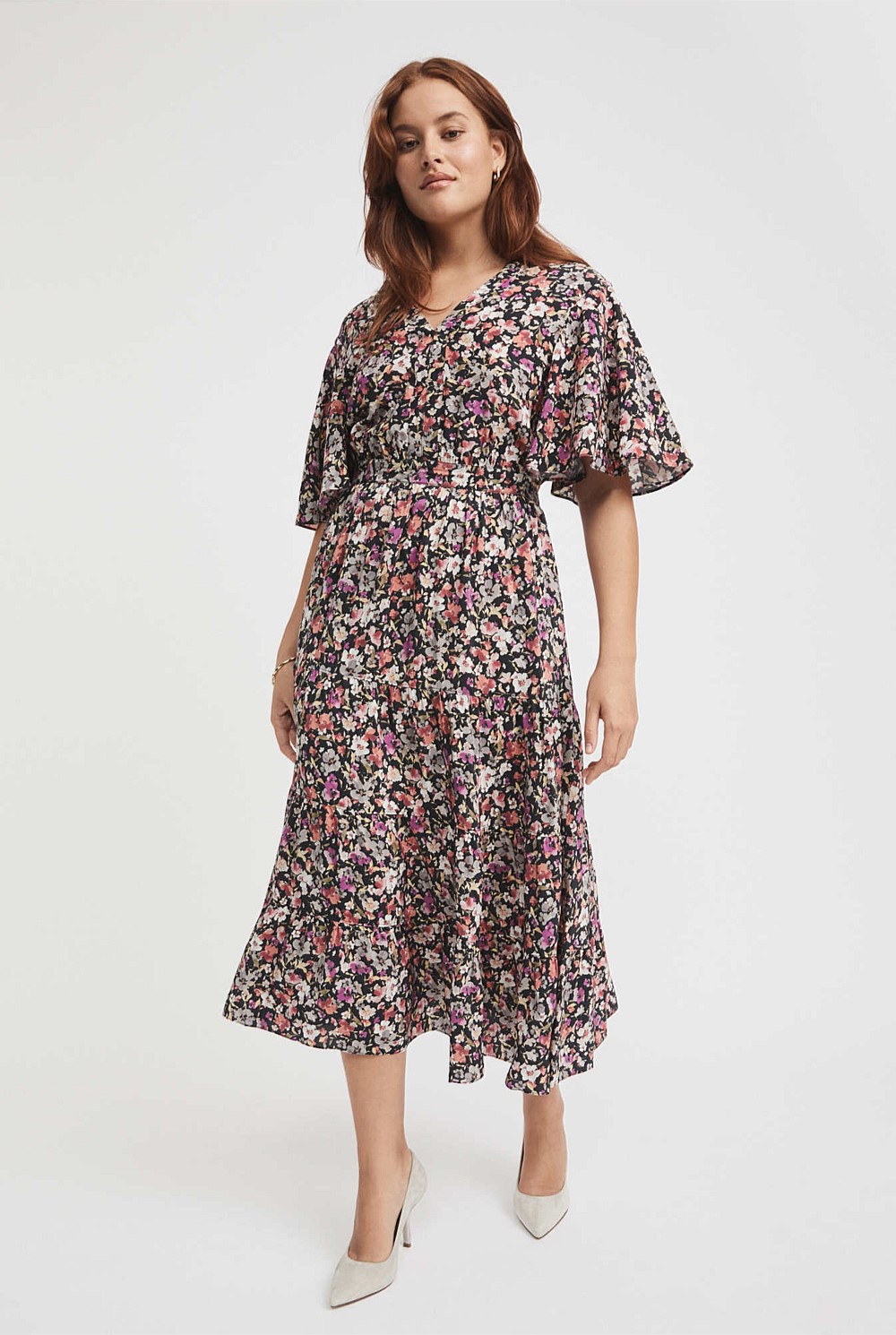 Ditsy Print Soft Sleeve Dress