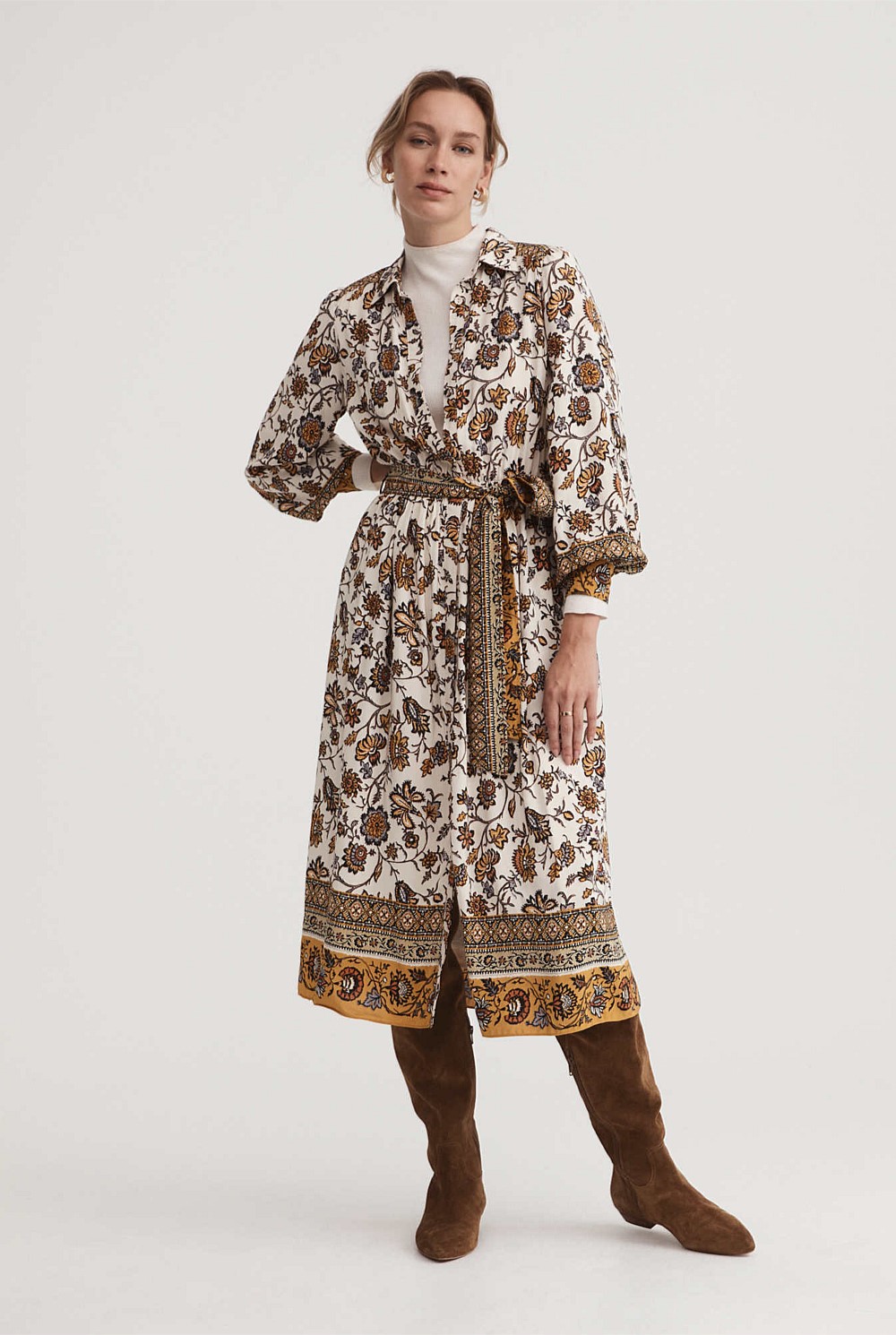 Border Print Shirt Dress