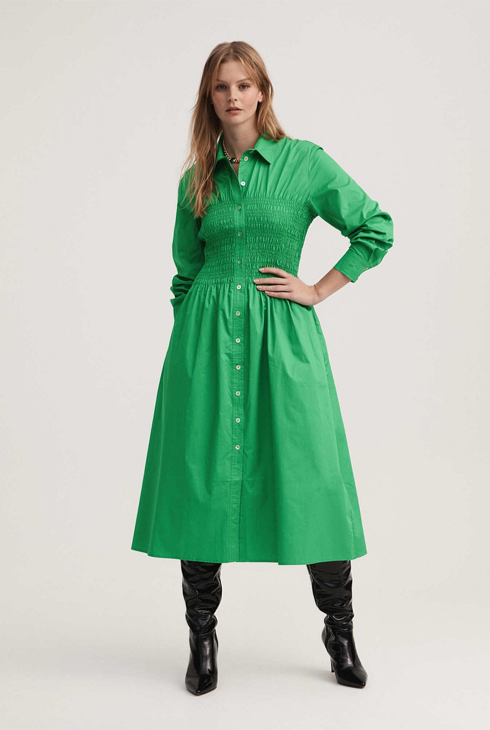 Shirred Shirt Dress