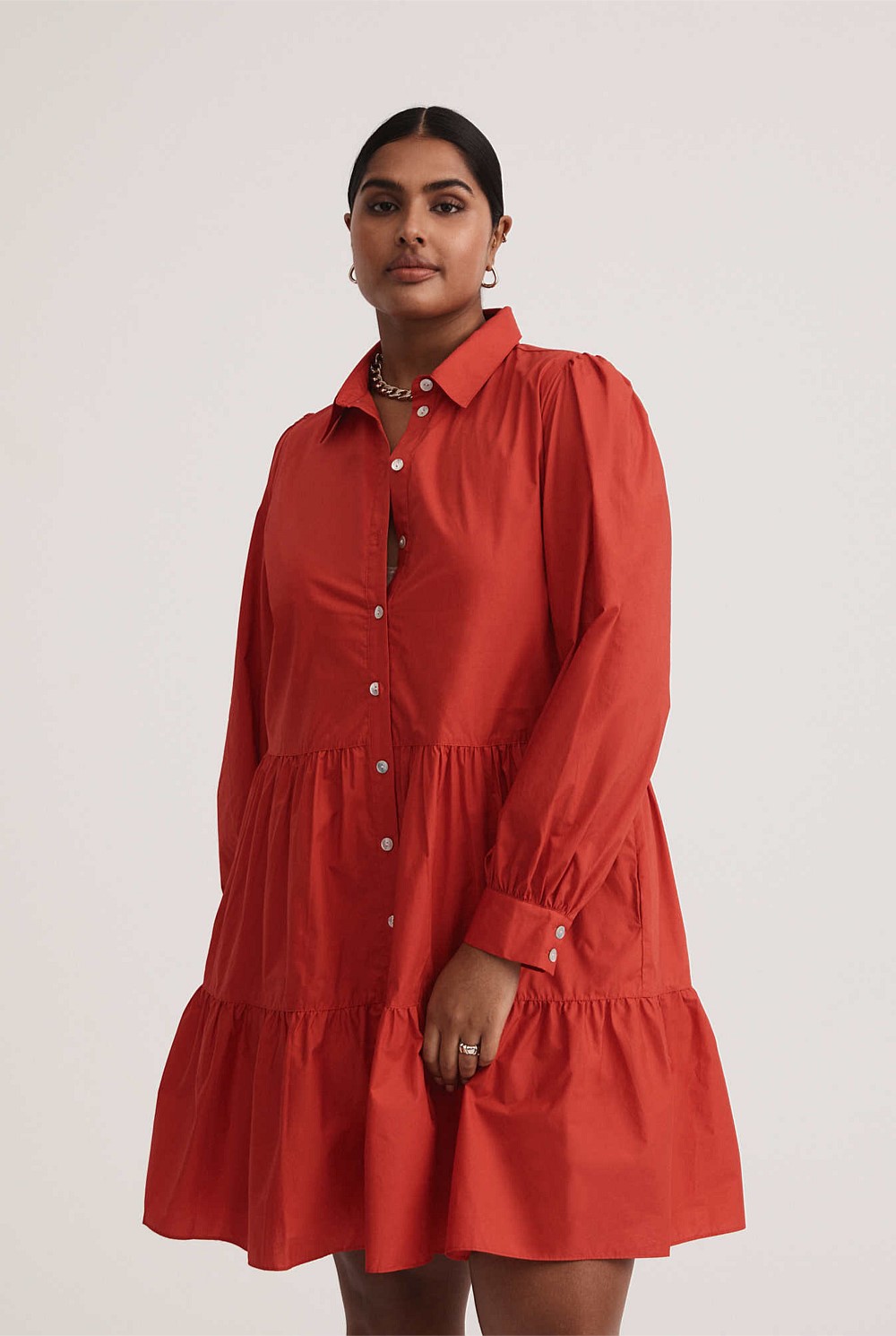 Cotton Poplin Tier Trapeze Dress
