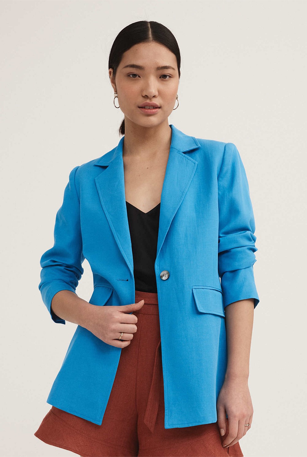 Linen Blend Long Line Blazer