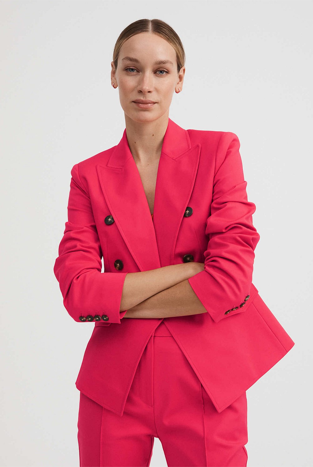 Cotton Blend Double-Breasted Blazer