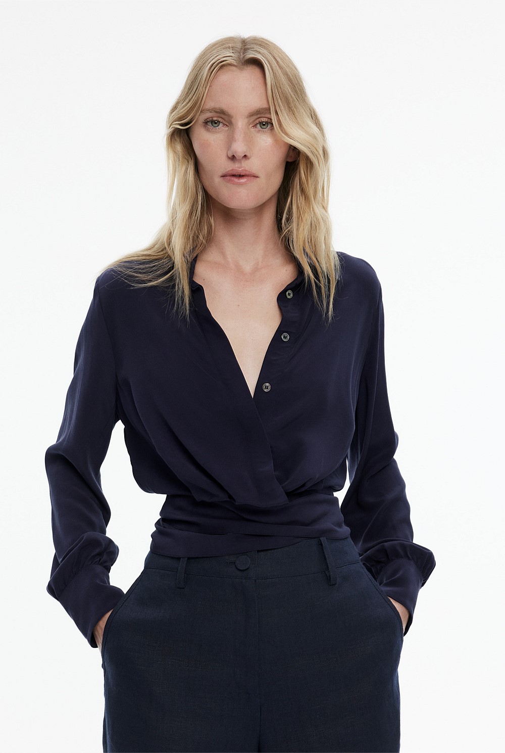 Blue Night Wrap Shirt - Women's Evening Shirts | Witchery
