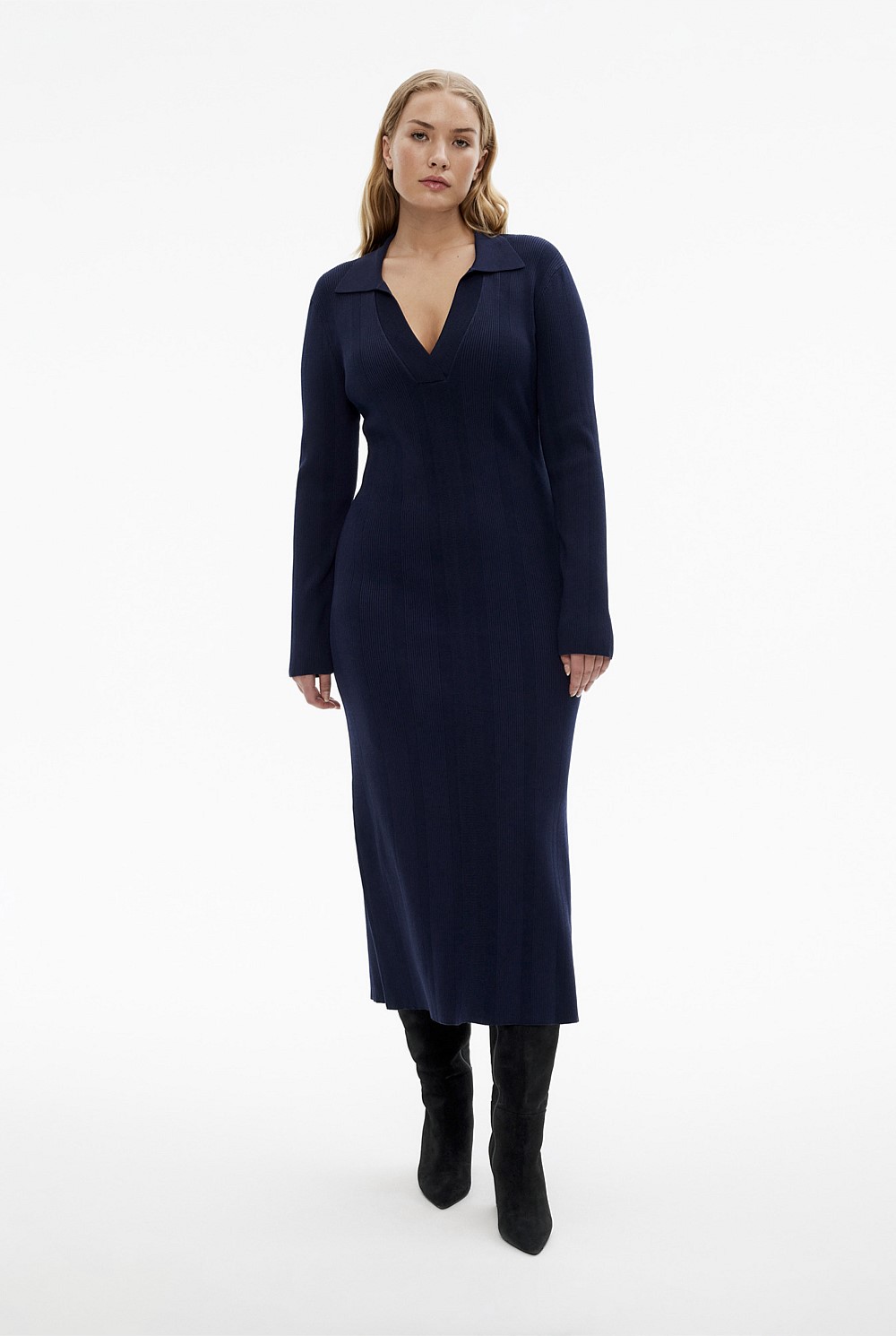 Crepe Henley Knit Dress