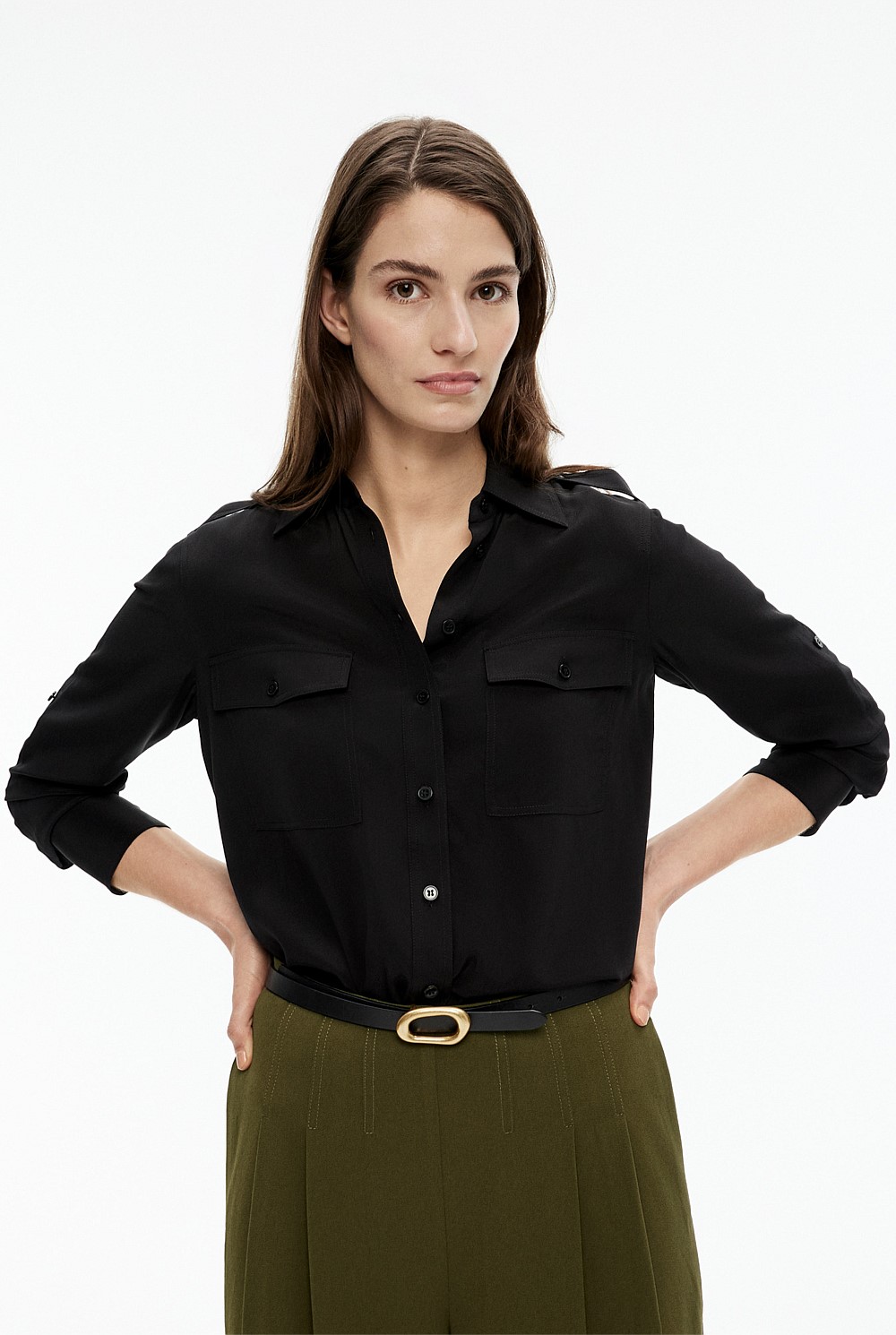 Silk Utility Tab Sleeve Shirt