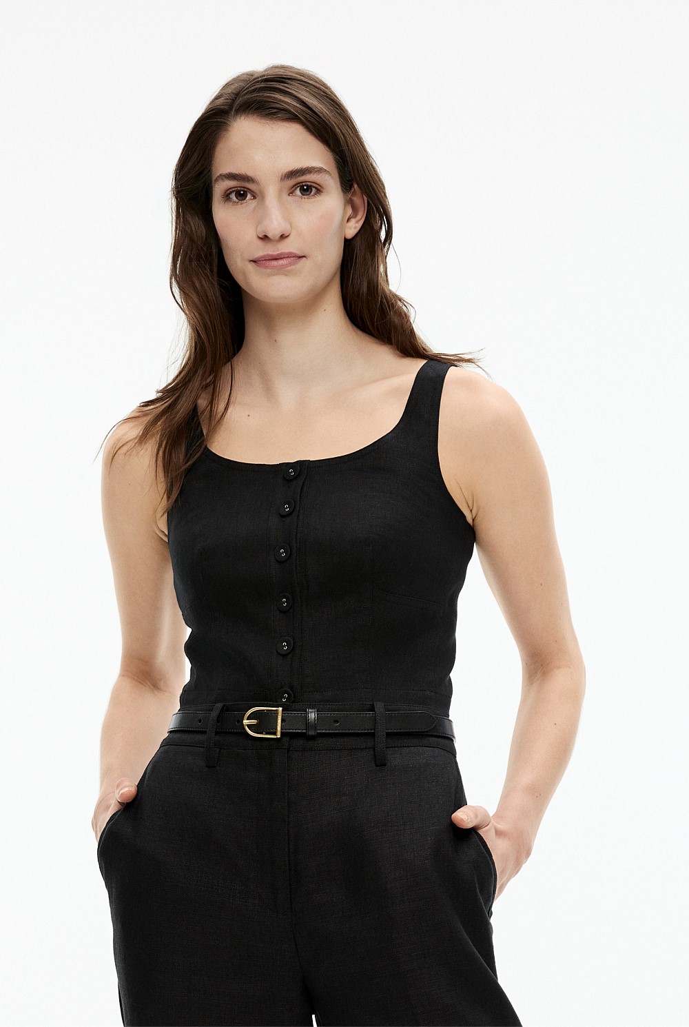 French Linen Cropped Button Bodice