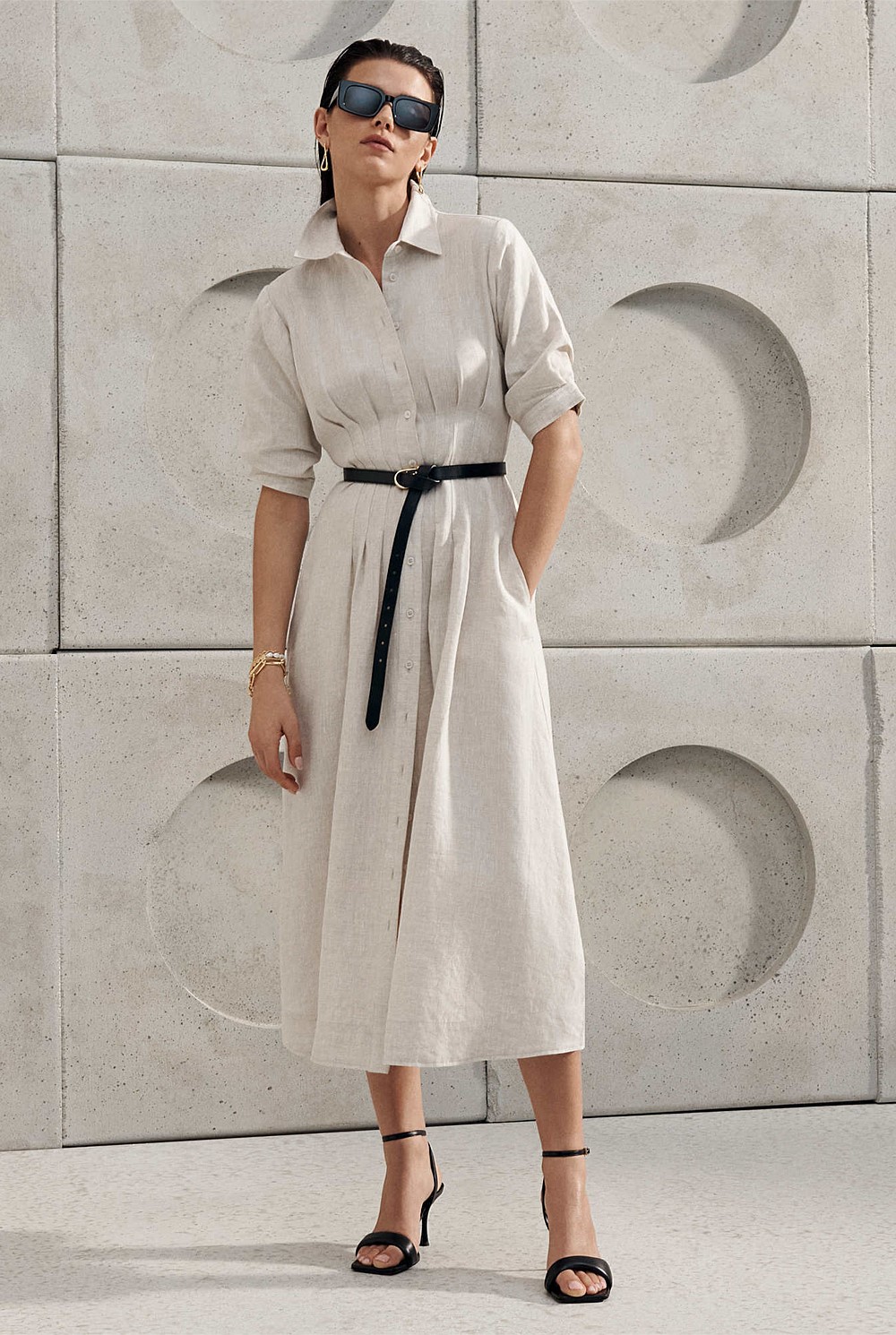 French Linen Dart Midi Dress