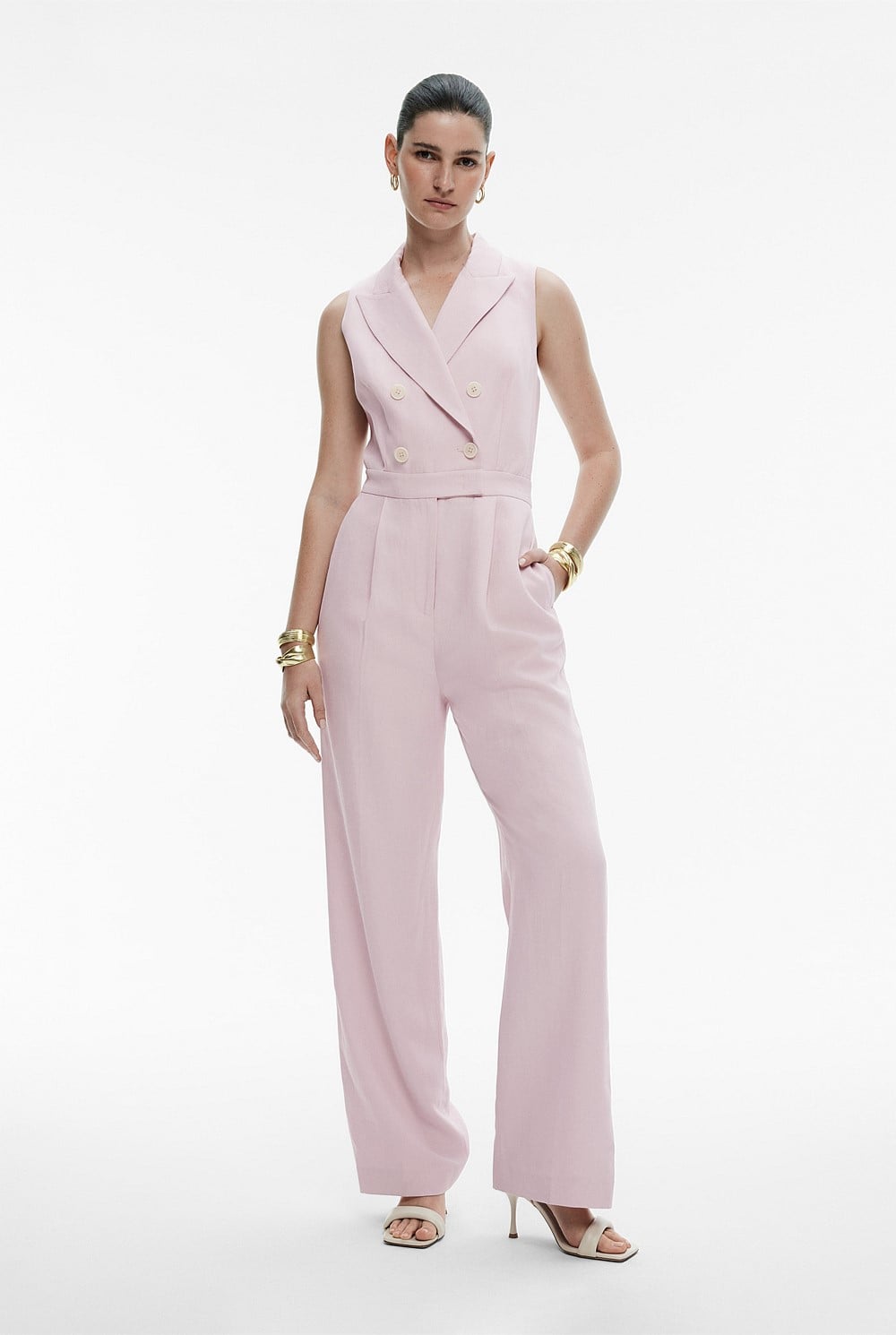 Linen Blend Tuxedo Jumpsuit