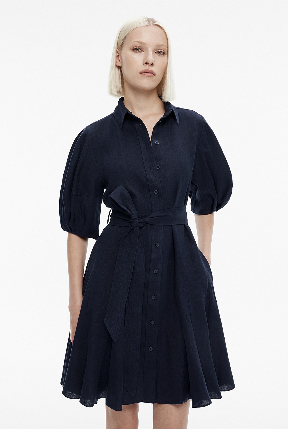 French Linen Godet Dress