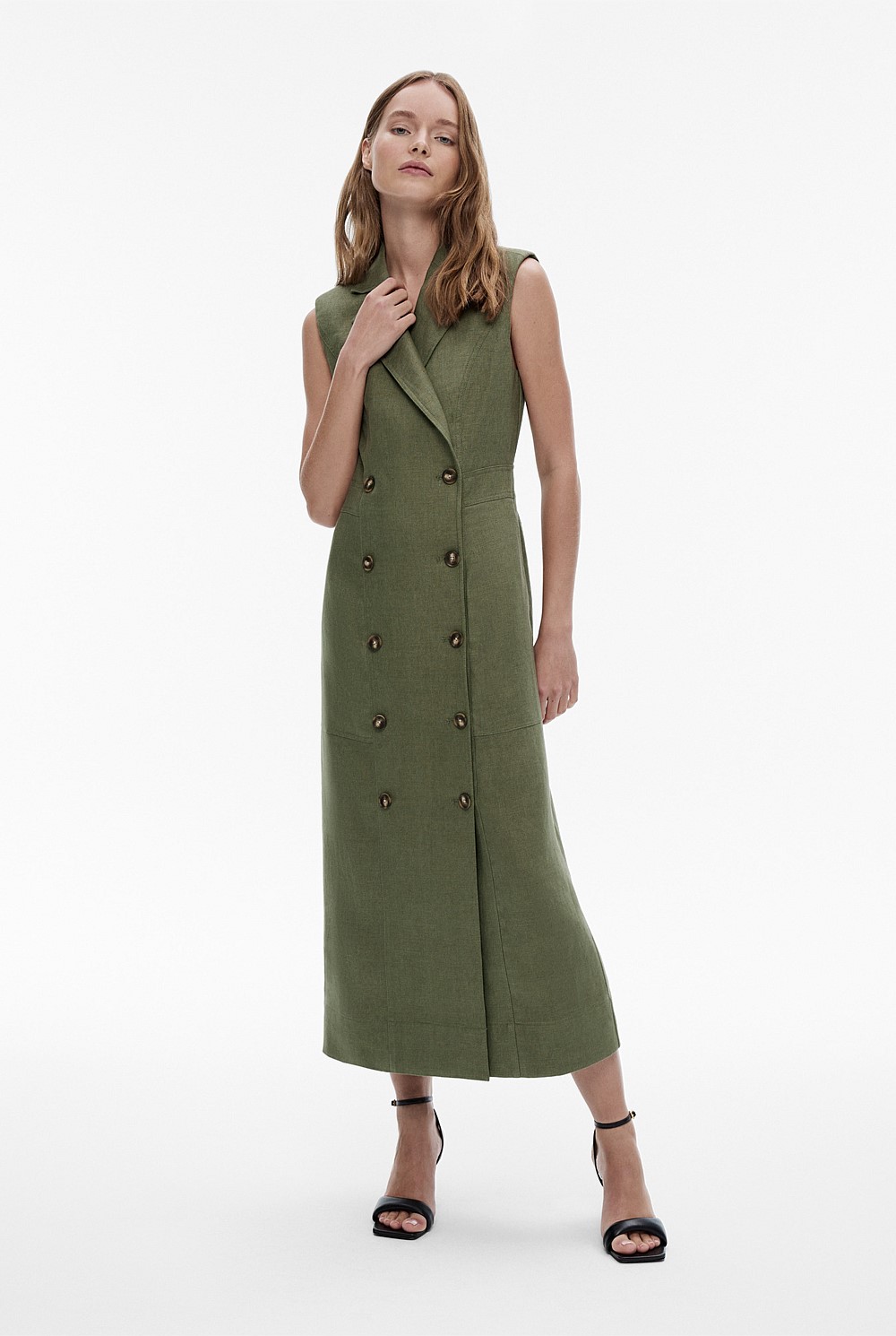 Linen Tailored Double Breasted Maxi Dress