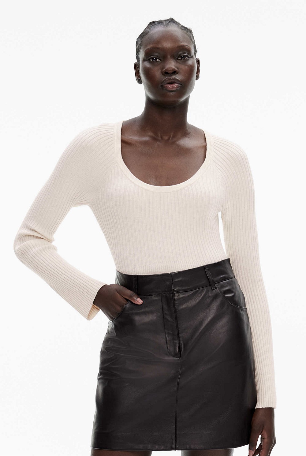 Scoop Neck Rib Knit