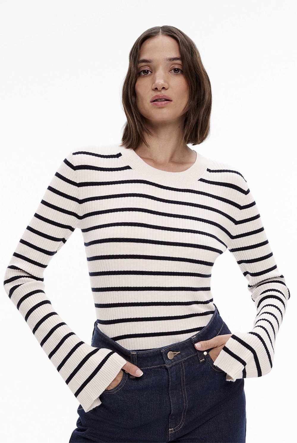 Stripe Wool Blend Crew Knit