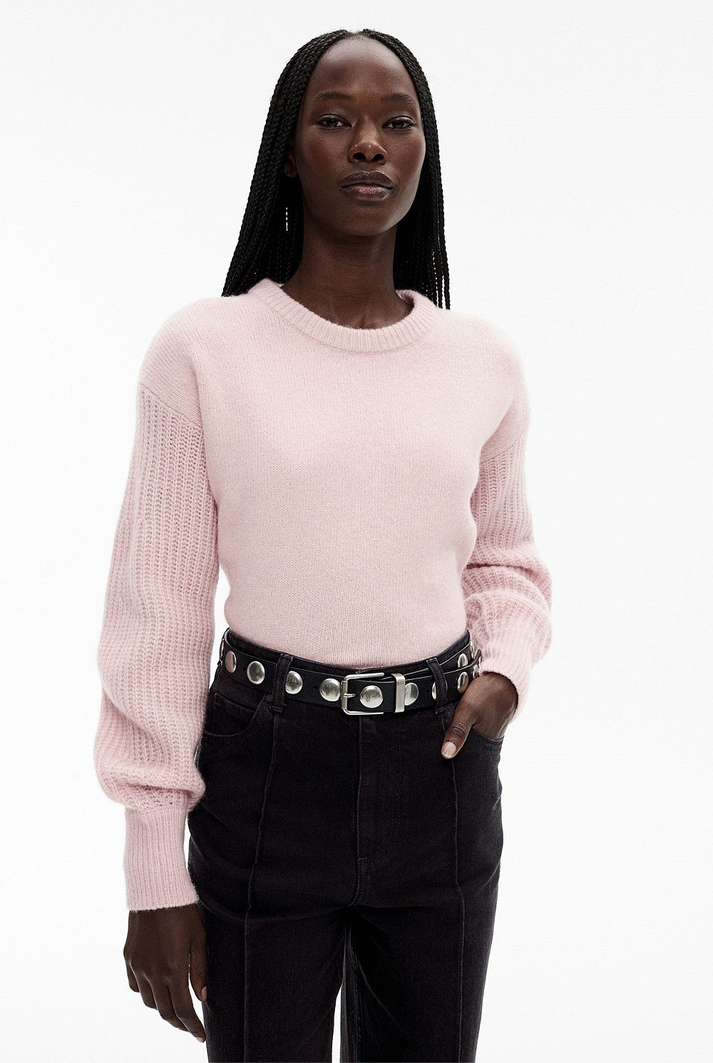 Wool Blend Stitch Sleeve Knit