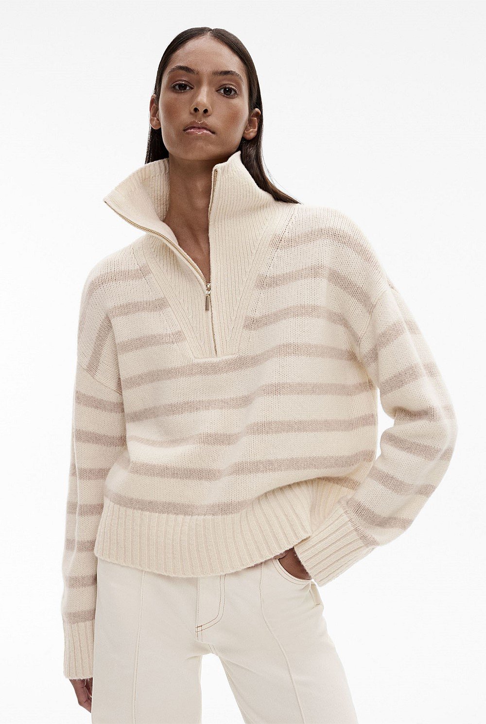 Stripe Zip Front Knit