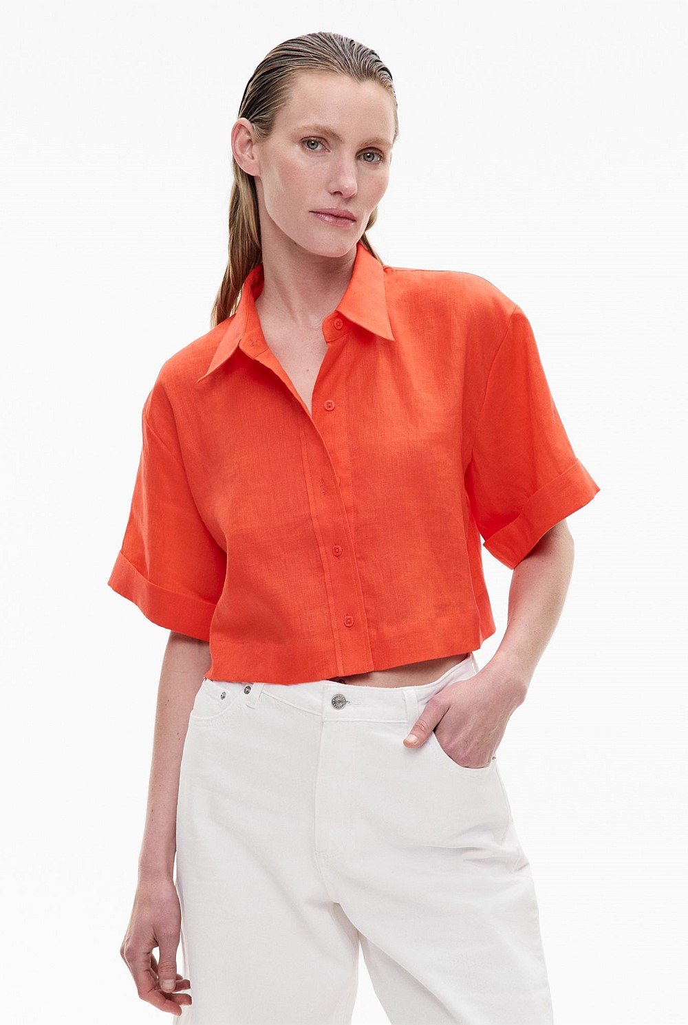 Linen Crop Shirt