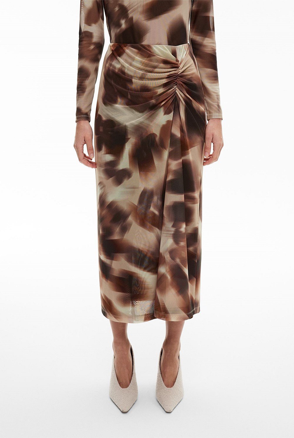 Gathered Side Mesh Skirt
