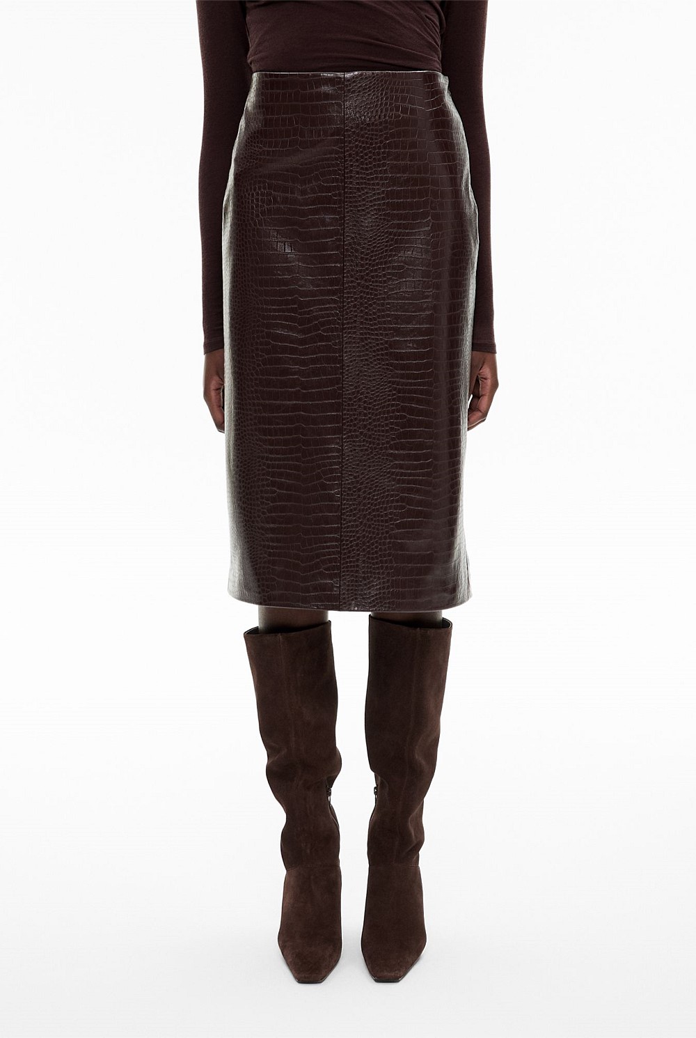 Croc Effect Midi Skirt